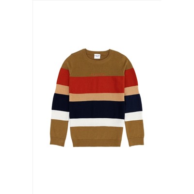 Erkek Çocuk Açık Haki Bisiklet Yaka Kazak