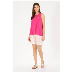 Kadın Fuşya Bisiklet Yaka Kolsuz Tişört