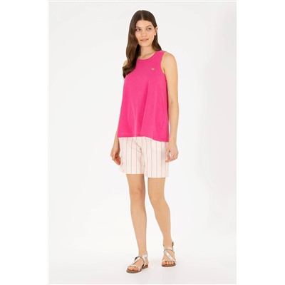 Kadın Fuşya Bisiklet Yaka Kolsuz Tişört