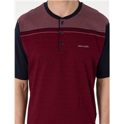 Bordo Kısakol 3'lü Jakarlı Pijama Takımı