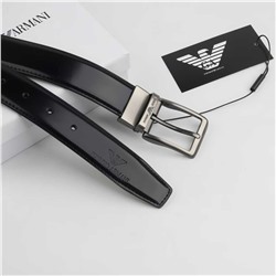 Мужской ремень из серой глянцевой кожи с вращающейся пряжкой  АРМАН*И