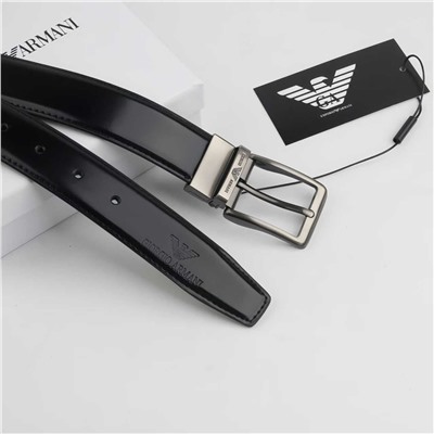 Мужской ремень из серой глянцевой кожи с вращающейся пряжкой  АРМАН*И