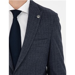 Lacivert Ekstra Slim Fit Çizgili Takım Elbise