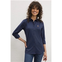Kadın Lacivert Uzun Kollu Basic Gömlek