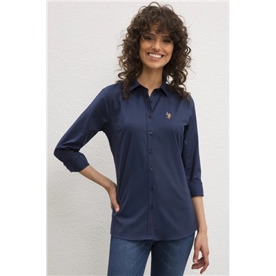Kadın Lacivert Uzun Kollu Basic Gömlek