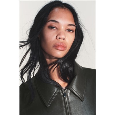 LEATHER EFFECT JACKET WITH ELASTICATED DETAILS