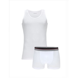 Beyaz Pamuk Karışımlı Atlet Boxer Set