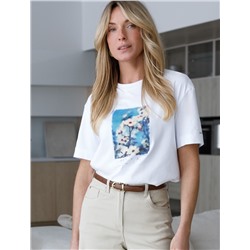 Свободная футболка с принтом из премиального хлопка с эластаном