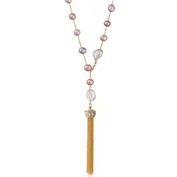 Колье (жемчуг белый, розовый 6мм, белый фианит; покрытие золото) 73см, Есть комплект