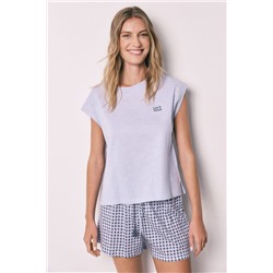 Pijama corto algodón estampado lila