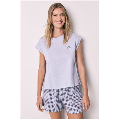 Pijama corto algodón estampado lila