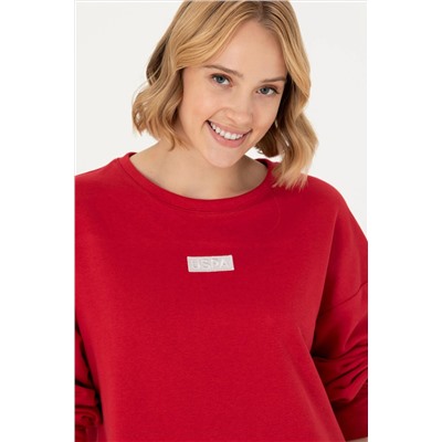 Kadın Kırmızı Bisiklet Yaka Basic Sweatshirt