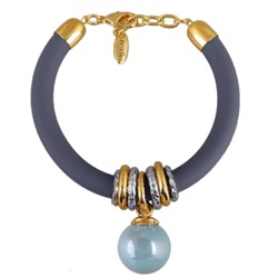 Браслет Гевея (Майорка 16мм голубая, каучук графит; покрытие золото) 19-22см, Есть комплект