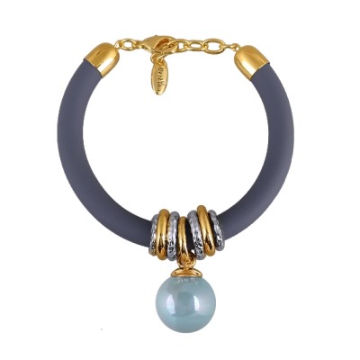 Браслет Гевея (Майорка 16мм голубая, каучук графит; покрытие золото) 19-22см, Есть комплект