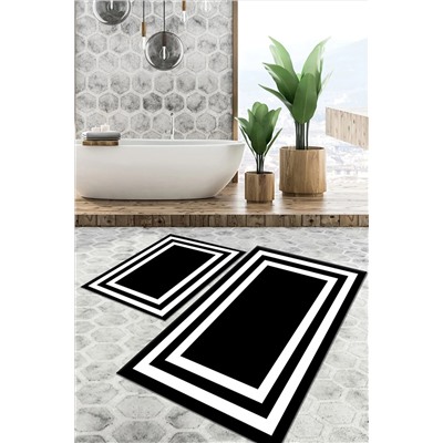 Tulip Dekorativ Halı Kaydırmaz Taban Yıkanabilir Leke Tutmaz 2 Li Set60x10050x60banyo Halısı Banyo Paspası Klozet Takımı kare-5390-50x60 60x100