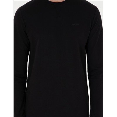 Siyah Regular Fit Bisiklet Yaka Basic Sweatshirt
