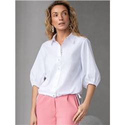 Укороченная блузка с рукавами буфами и с кулиской по низу из эластичного хлопка