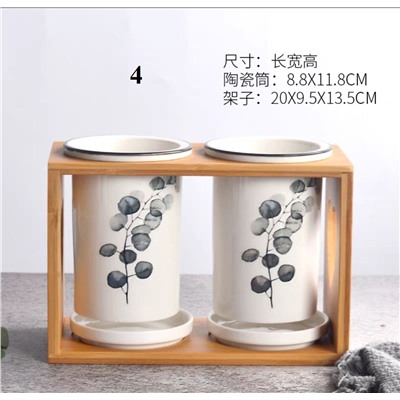 Керамический набор для столовых приборов с деревянной подставкой