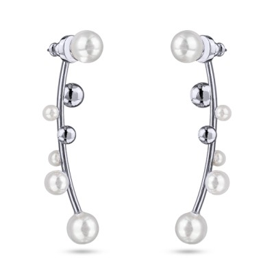 Серьги Просекко (Майорка 4-8мм белая; покрытие родий), Есть комплект