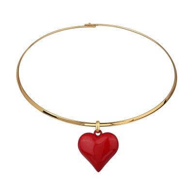 Колье-чокер Сердцебиение (2.5см, эмаль красная; покрытие золото) 42см, Есть комплект