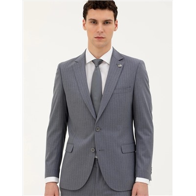 Koyu Mavi Ex. Slim Fit Çizgili Takım Elbise