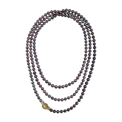 Колье (жемчуг шоколад микс 7-8мм, фианит; покрытие золото) 160см, Есть комплект