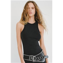 WASHED-EFFECT RIBBED FITTED DRESS