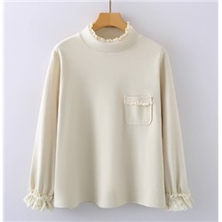 Женская свободная кофта с длинными рукавами и кружевной отделкой