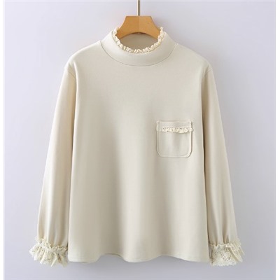 Женская свободная кофта с длинными рукавами и кружевной отделкой