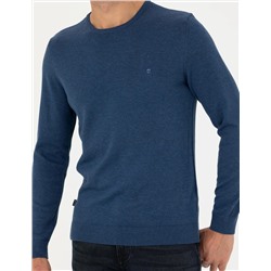 İndigo Melanj Slim Fit Basic Kazak