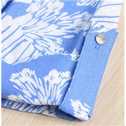 Льняная смесовая рубашка с принтом, V-образным вырезом