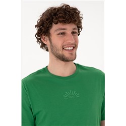 Erkek Regular Fit Bisiklet Yaka Yeşil Tişört