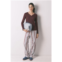 Camiseta manga larga algodón canalé granate