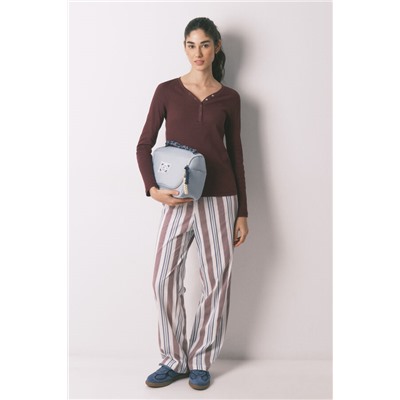 Camiseta manga larga algodón canalé granate