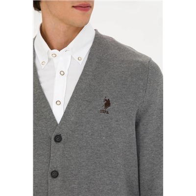 Erkek Gri Melanj Basic Triko Hırka