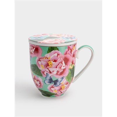 Кружка, 400 мл, с подставкой, Камелии