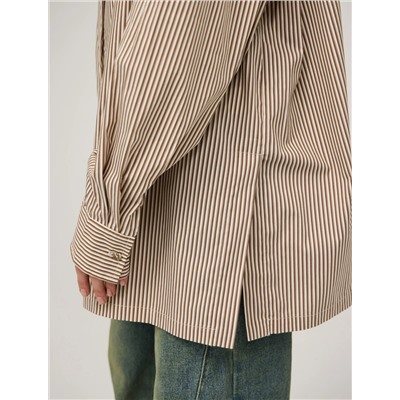 Бежевая полосатая рубашка с топом