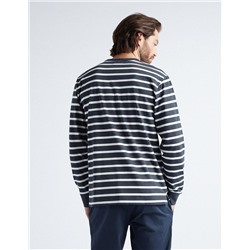 Striped Long Sleeve T-shirt, Men, Dark Blue