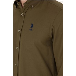 Erkek Haki Uzun Kollu Basic Gömlek