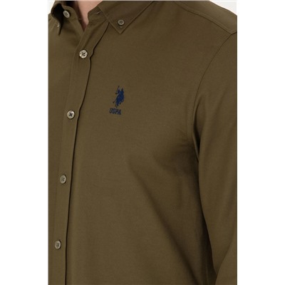 Erkek Haki Uzun Kollu Basic Gömlek