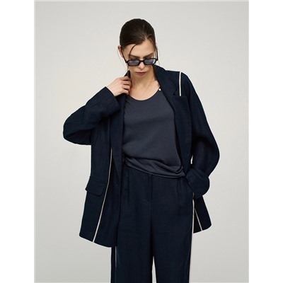 Синий жакет изо льна с кантами