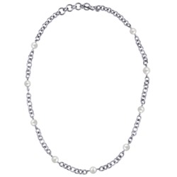 Колье Симбиоз (Майорка белая 12мм; покрытие родий) 77-90см, Есть комплект