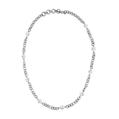 Колье Симбиоз (Майорка белая 12мм; покрытие родий) 77-90см, Есть комплект