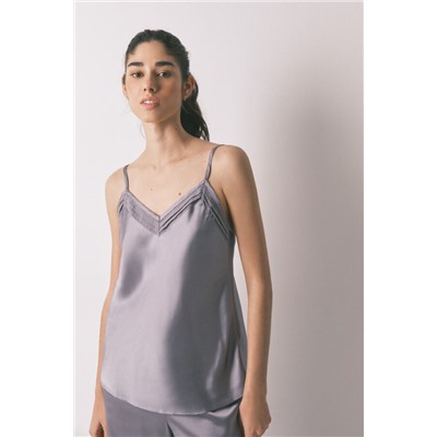 Set de pijama satén y encaje gris