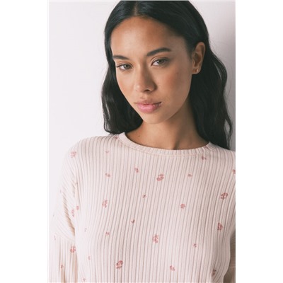 Pijama larga viscosa estampado floral rosa