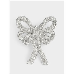 Украшение декоративное, 13 см, на клипсе, пластик, серебристое, Бант, New year