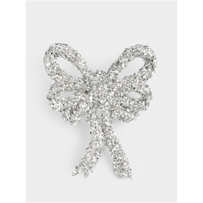 Украшение декоративное, 13 см, на клипсе, пластик, серебристое, Бант, New year