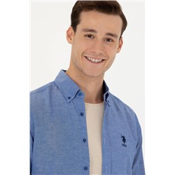 Erkek Saks Uzun Kollu Basic Gömlek