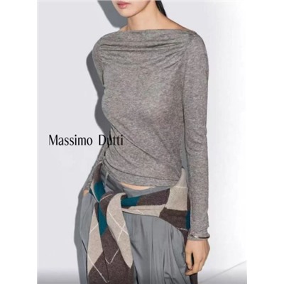 Женская футболка из тонкой шерсти с плиссировкой на одно плечо  МАССИМО Д