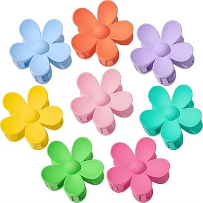 Hair Claw Clips, 8PCS Flower Hair Clips, Large Claw Clips for Women Thick Hair, Big Cute Dasiy Hair Clips, Non Slip Strong Hold for Women, Hair Accessories for Women Girls Gifts 8 Colors